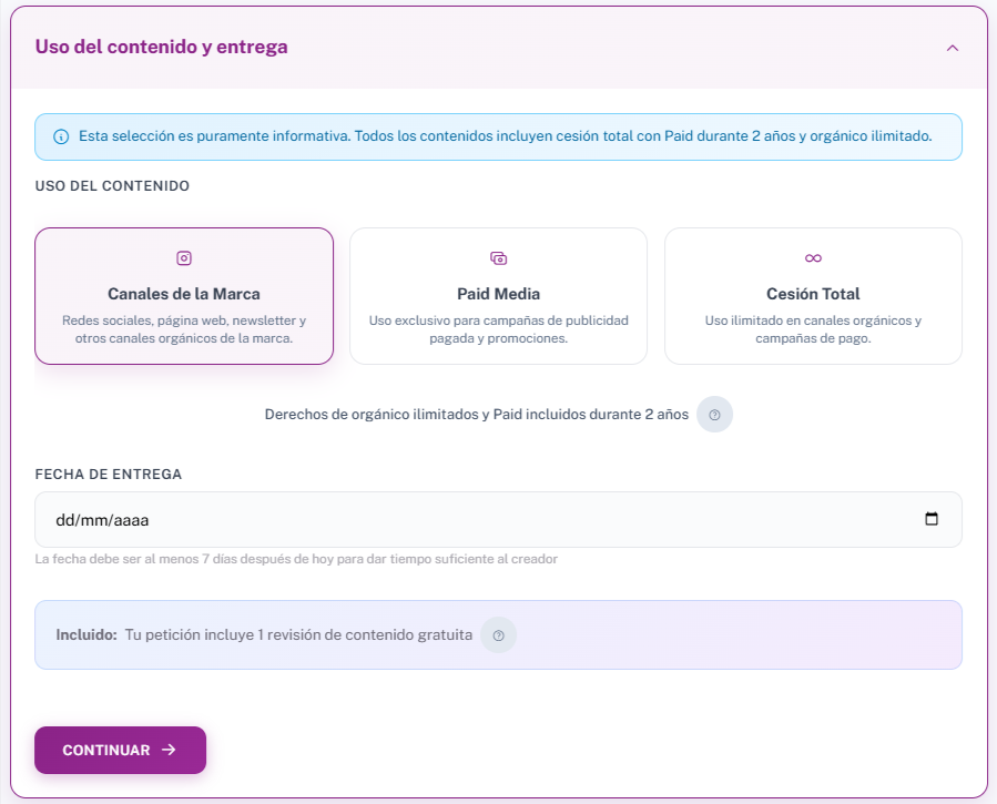 derechos de uso paid contenido UGC