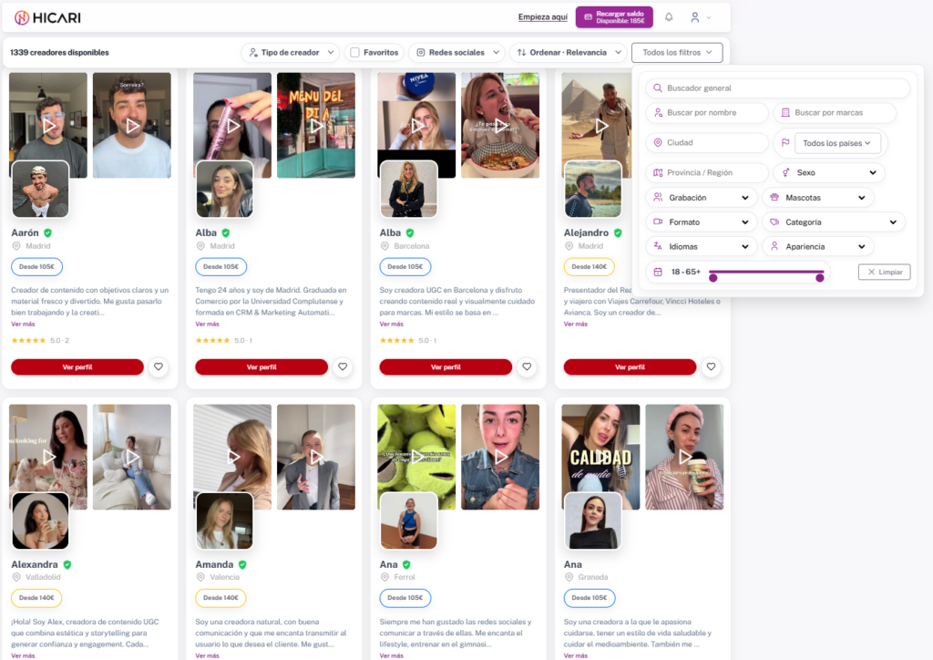 Lista de creadores UGC